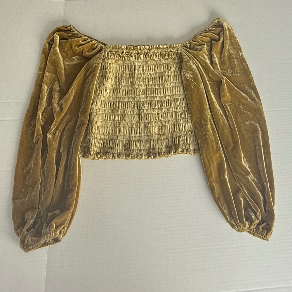Anthropologie Velvet Smocked Puff Sleeve Blouse